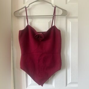 Le Lis Maroon Bodysuit with Floral Accent